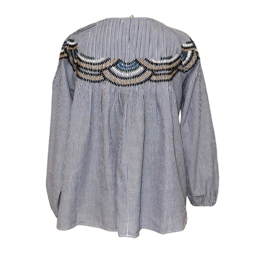 Eva Franco x Anthropologie Striped Embroidered Blouse Long‎ Sleeve Bohemian Top - Picture 4 of 6